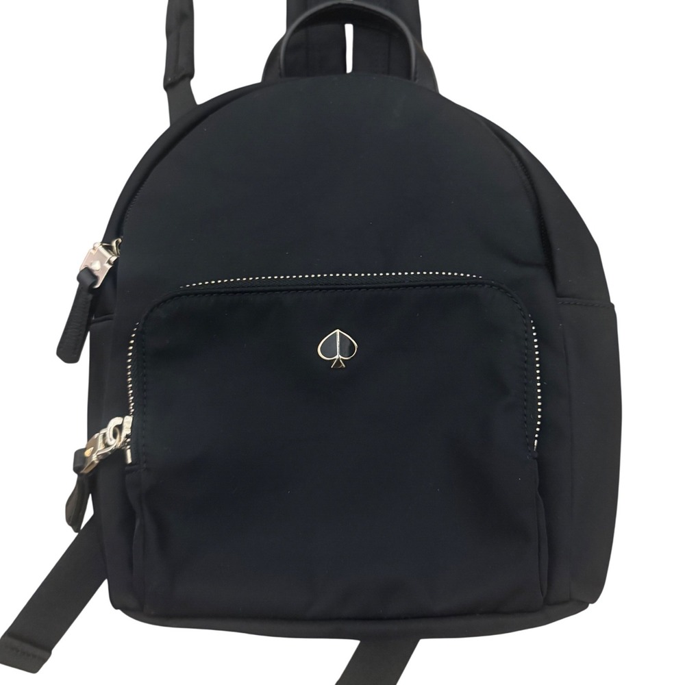 Kate Spade Black Nylon Mini Backpack Spade Logo Zip Front Pocket